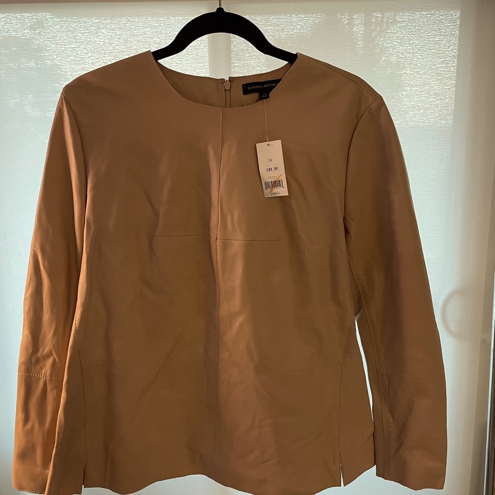 NWT Banana Republic leather shirt, size 14, rose/pink